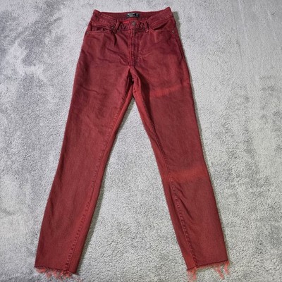Abercrombie & Fitch Womens 26 Simone High Rise Ankle Jeans Burgundy Red Raw Hem