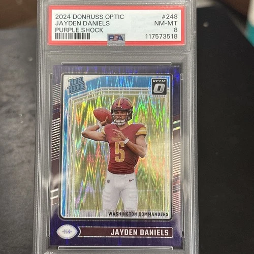 2024 Donruss Optic PURPLE SHOCK PRIZM Jayden Daniels RC #248 PSA 8 COMMANDERS