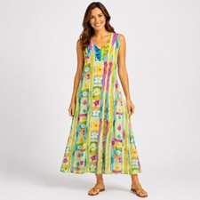Jams World Midi Dress Hawaiian Floral Tie Back Vintage 90s Beach Womens Medium