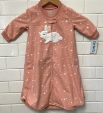 Baby Infant Girls Carter's Pink Bunny One Piece Fleece Sleep Suit Sack Bag 3-6 M