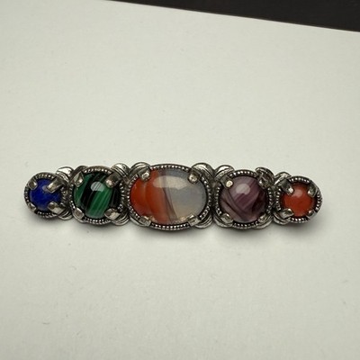 Miracle Celtic Style Multi Color cabochon Brooch Pin Silver Tone