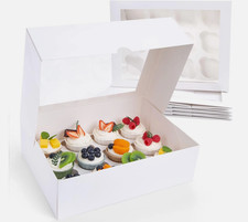 VGOODALL 12 Count Cupcake Boxes, Container with Window, White, 6-Pack - NEW