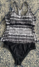 Two-piece XL Tankini Black,Gray and White Top With Black Bottoms. New W/out Tags