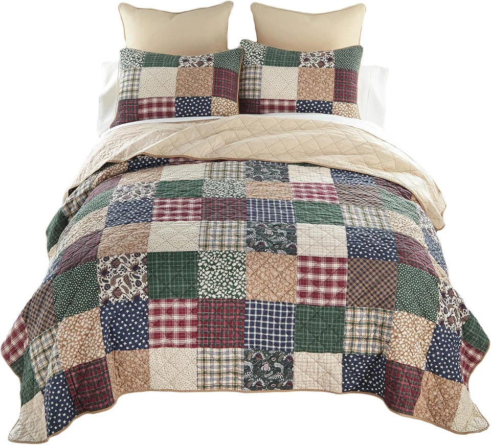 Juego de cama acolchado de algodón con retazos de paisley rústico - 3 piezas tamaño queen  Foto 3 de 4