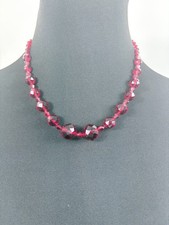 Vintage Faceted Bright Red  Clear Glass Graduated Bead Necklace 18"
