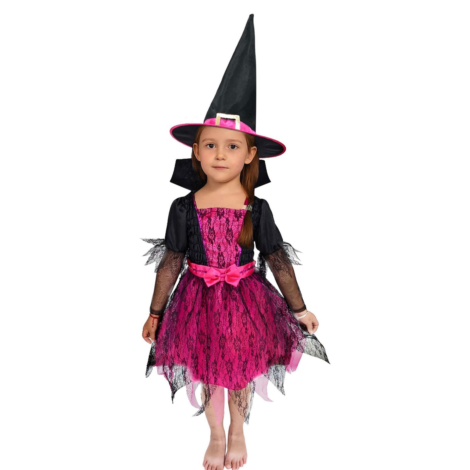 A2Z 4Kids Niña Bruja de Halloween Disfraz con Sombrero Encaje Elegante Escuela