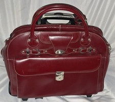 McKlein Halsted Dark Red Leather Rolling Wheeled Briefcase