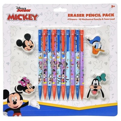 Mickey & Minnie 10Pk Mechanical Pencils With 4 Shaped Erasers On Card ACC NEW