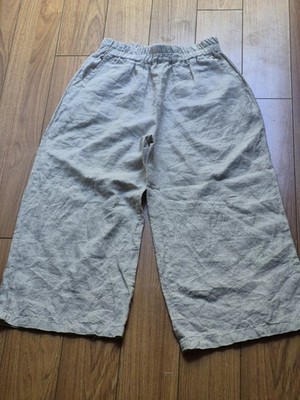 Women's S J Beige Linen Wide Leg Capri Relaxed Spring Beach Women's Capri Pants 