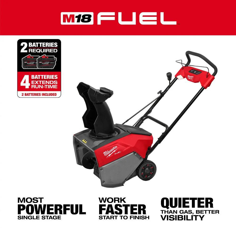 Milwaukee M18 Fuel 21 Inch Auger Propelled Dual Battery Single Stage Snow