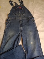 Vintage Dickies Denim Bib Overalls Carpenter Mens 36x30 Zip Fly Thrashed