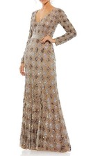 Mac Duggal 5021 Geometric Embellished Gown SZ 6 ($598) Mocha