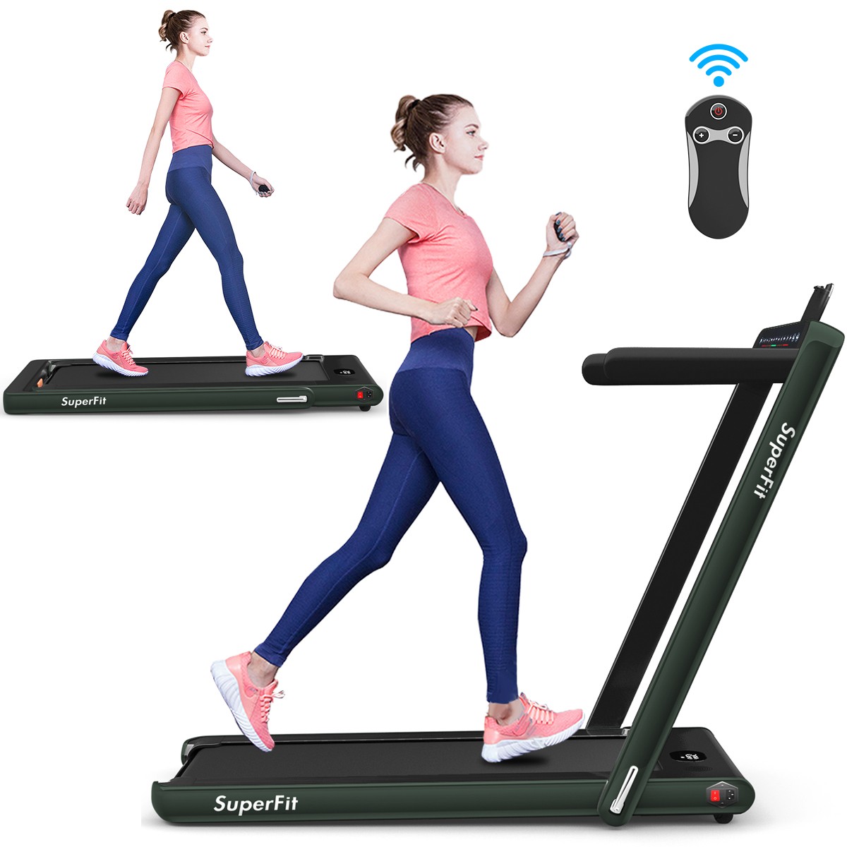 2.25HP 2-in-1 Dual Foldable Jogging Machine Treadmill w/ Speaker Home Gym Green