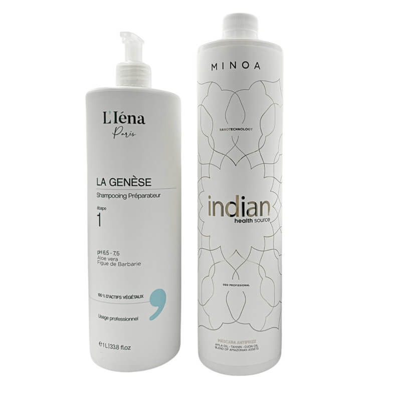 Kit lissage indien Indian Minoa et shampooing l'Iéna 2x1L pour lisser les cheveux crépus