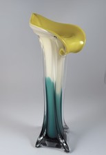 Vintage Art Glass Hand Blown Calla Lily Yellow/Green Crystal/Glass Vase