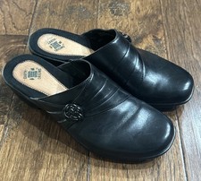 Earth Origins Women's Dream Black Leather Clogs Slide Shoe Size 9 Slip On
