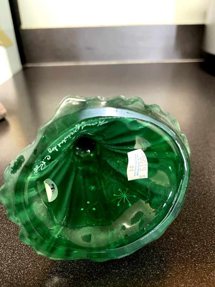 Fenton Glass Bridesmaid Green Satin w/Gold Ribbon Sign C Riggs Rare ...