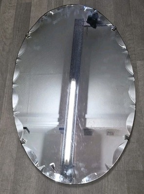 Vintage Art Deco ovaler Wandspiegel Metallkette & gerahmt abgeschrägt schwer 27'' x 16''