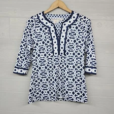 Gretchen Scott Designs Blur Print Bohemian Tunic Top Womens Size Small 