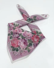 WOMEN HANDKERCHIEF YSL ART FLORAL Pink White BANDANA COTTON POCKET SQUARE 18”