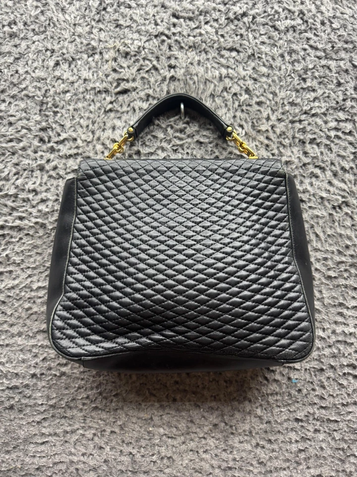 复古 Bally 女式正品绗缝皮革双向手提包黑色金色 — 第 2/4 张图片