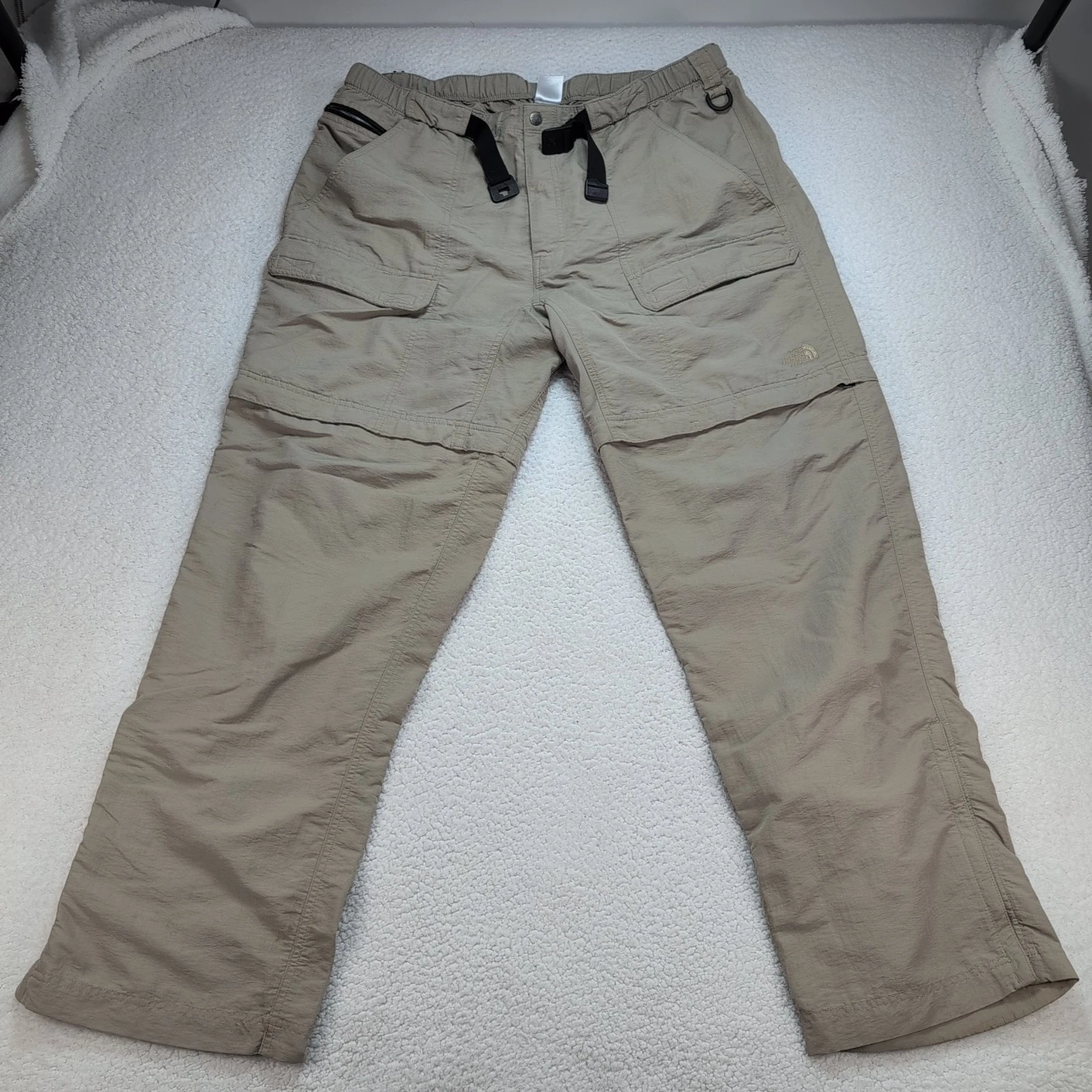 The North Face Convertible Nylon Hiking Pants Mens XL Khaki Cargo Belted Outdoor