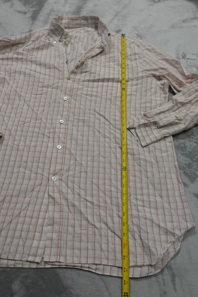 Camisa de negocios KITON Napoli Italia para hombre talla 17/34,5 a cuadros roja/blanca Foto 4 de 4