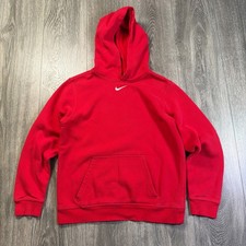 Vintage Y2K Nike Center Swoosh Pullover Hoodie Youth Size XL Red White Check