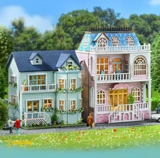 DIY Dollhouse Wooden Model Kit LED Lighting Villa House Building Model Gift Toys