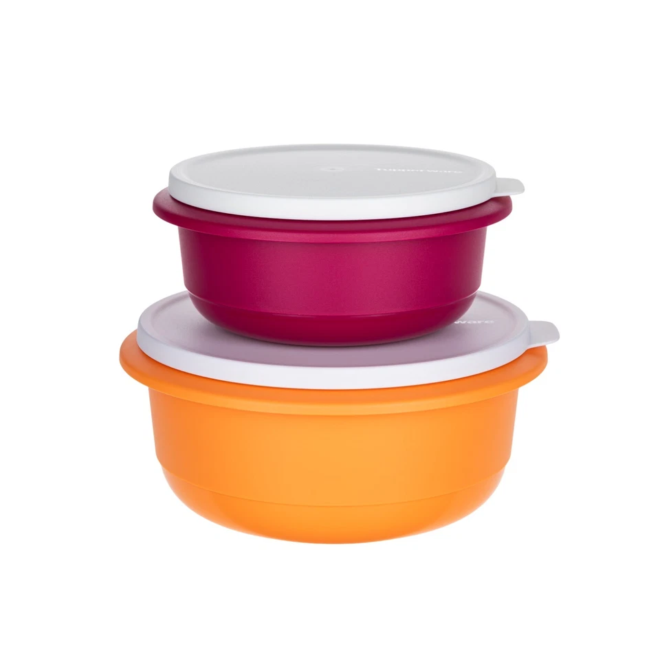 Tupperware Peng Pro Rührschüssel Set 2 l Orange + 1 l Dunkelrot Mix Schüssel
