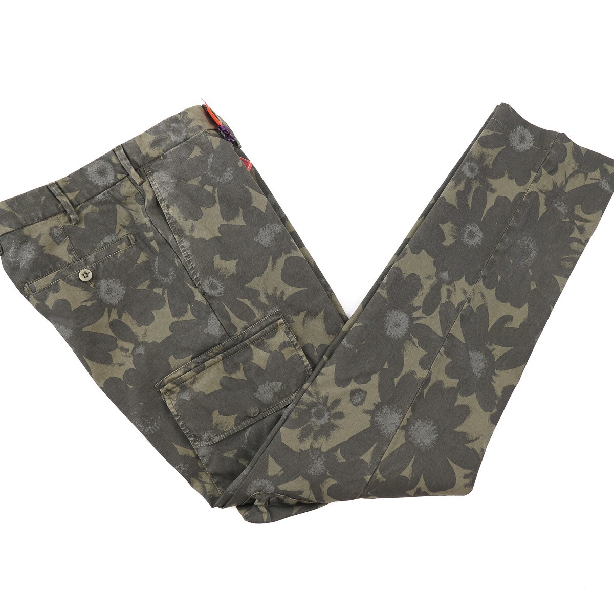 Isaia Slim-Fit Floral Camo Print Cotton Pants with Cargo Pockets