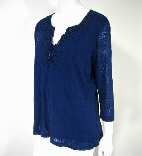 CHICO'S LONG SLEEVE BLOUSE TOP SIZE 2 Blue Embroidered Neck 128 - Picture 6 of 9
