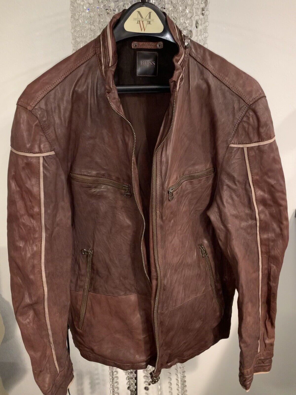 melodi forbundet ledsage BOSS Hugo Boss Brown Vintage Leather Jacket | eBay