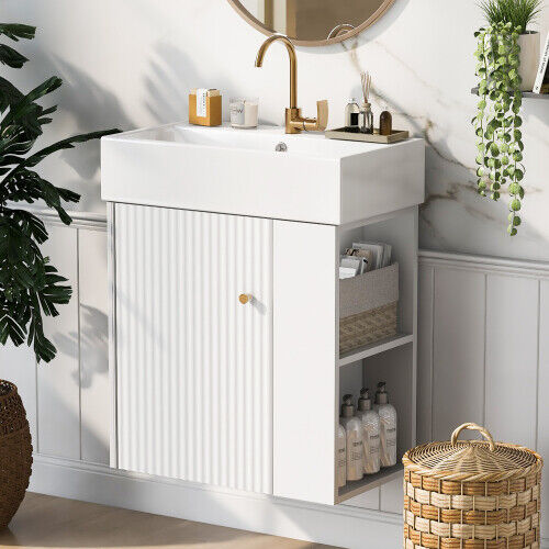 Modern 21.6inch Floating Small Bathroom Vanity with Ceramic Basin - Perfect