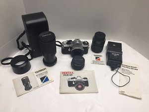 Vintage Pentax ME Super 35mm Camera Lot, (3) Lens, Strobe, Manuals & Case 👀🔥🔥