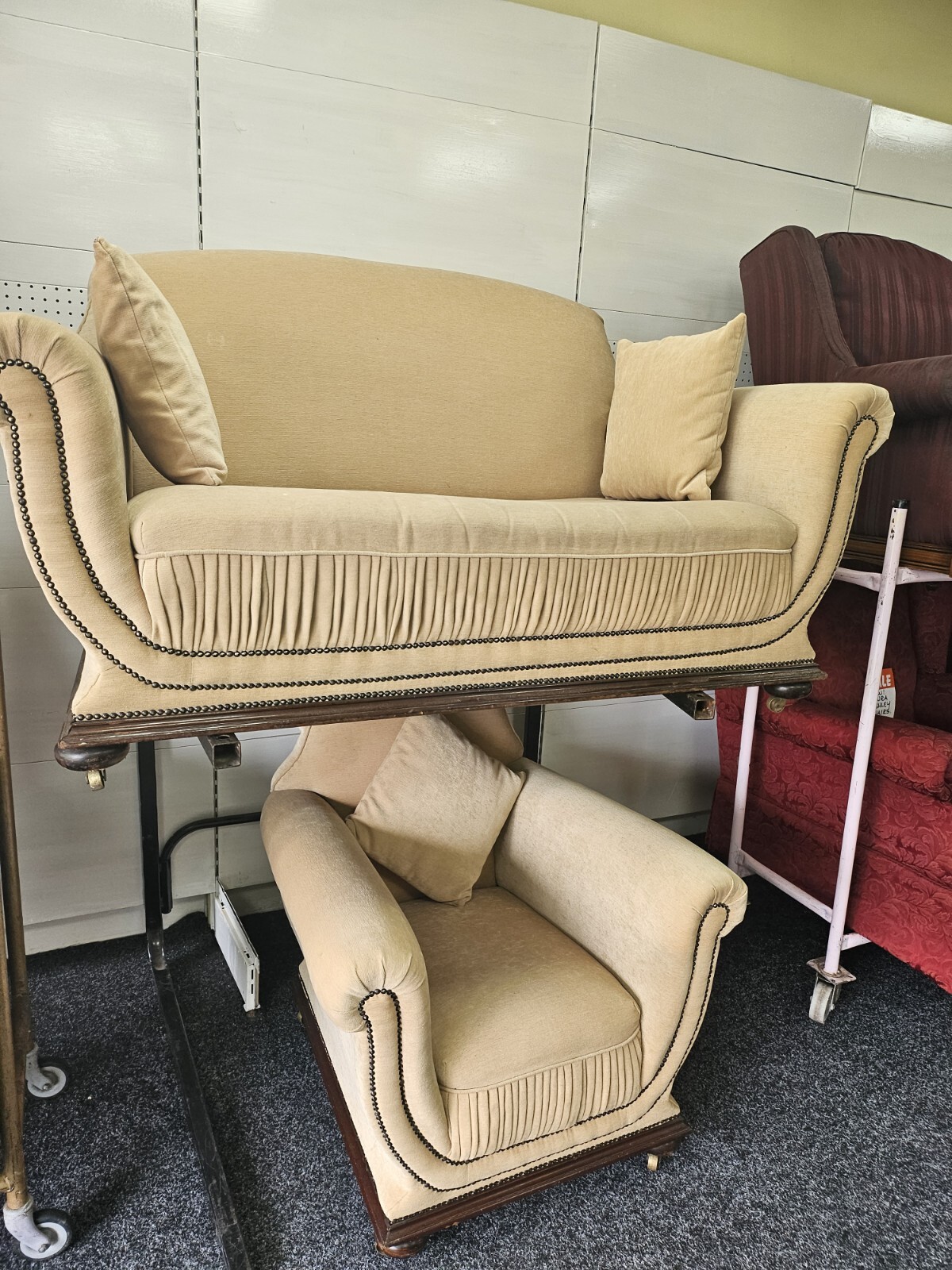 New laura ashley sofa + Chair On Brass Casters Stunning Quality eBay