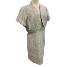 Size 18W Jones New York Sheath Dress and Jacket Gold and Gray Metallic Lined