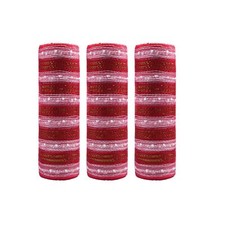 3 Rolls Snowball Red White Deco Mesh Ribbon for Wreath Making Supplies 10 Inc...