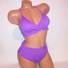 Victoria Secret Swim Bikini Small Top Medium Bottom Purple Wrap Halter New