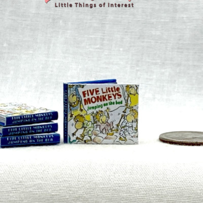 1:12 Scale FIVE LITTLE MONKEYS Jumping On The Bed Miniature Readable Illustrated