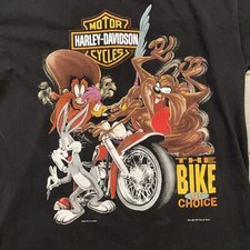 Vintage 1993 Harley Davidson x Looney Tunes Warner Bros Black T Shirt Mens L