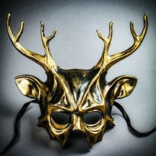 Black Gold Devil Demon Deer Horn Party Masquerade Mask Halloween Party Mask