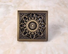 Antique Brass Square Flower Bathroom Floor Drain Shower Grate Waste Khr037