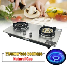 28" Natural Gas Cooktop Built-in NG Gas Stove Stainless Steel w/2 Burners