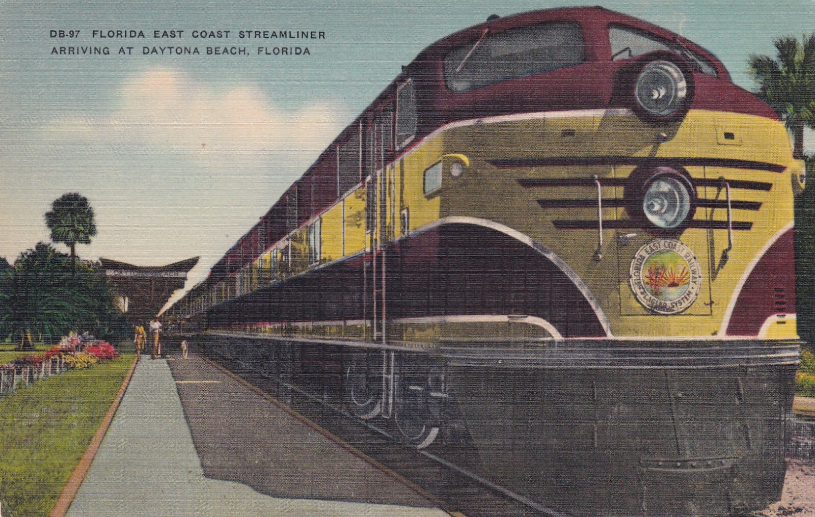 Florida East Coast Steamer Train Daytona Beach Florida Linen Postcard 1940's eBay