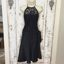 Anne Klein Size 4 Black Silk Lace Sequin Drop Waist Cocktail Party Formal Dress