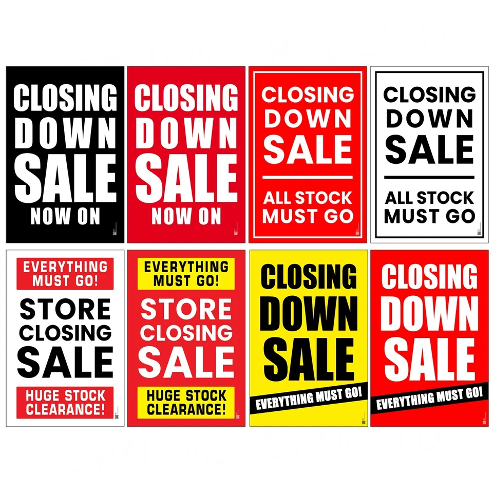 LIQUID_GRAPHICS Closing Down Sale Posters Everything Must Go Poster Window Display Sign A5-A1