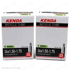Two (2) Pack Kenda 26" x 1.5 1.50 to 1.75 35mm Schrader Bike Inner Tubes