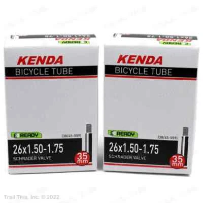 Two (2) Pack Kenda 26" x 1.5 1.50 to 1.75 35mm Schrader Bike Inner Tubes