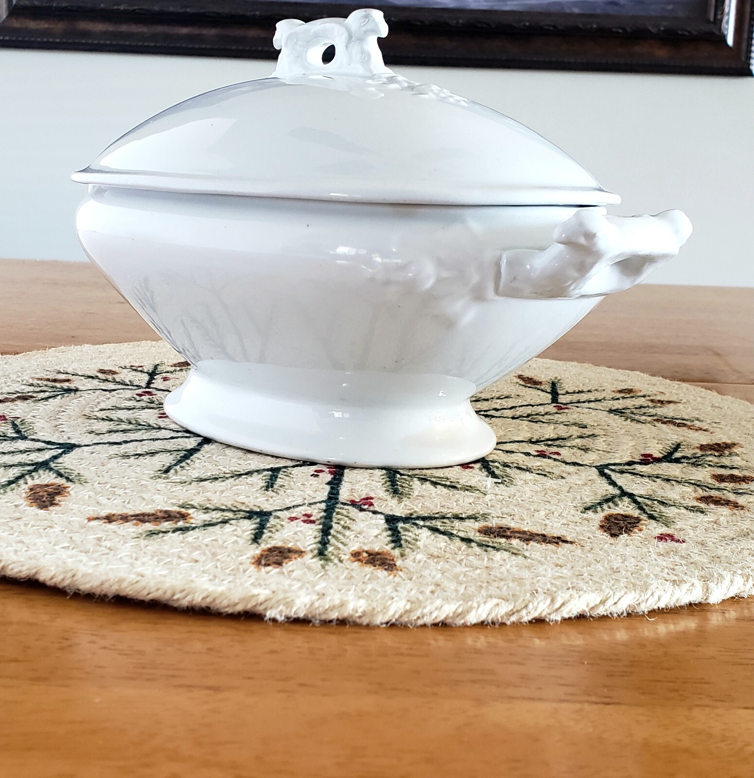 Antique White Ironstone Covered Vegetable Tureen Eagle Head Pratt & Simpson Engl
